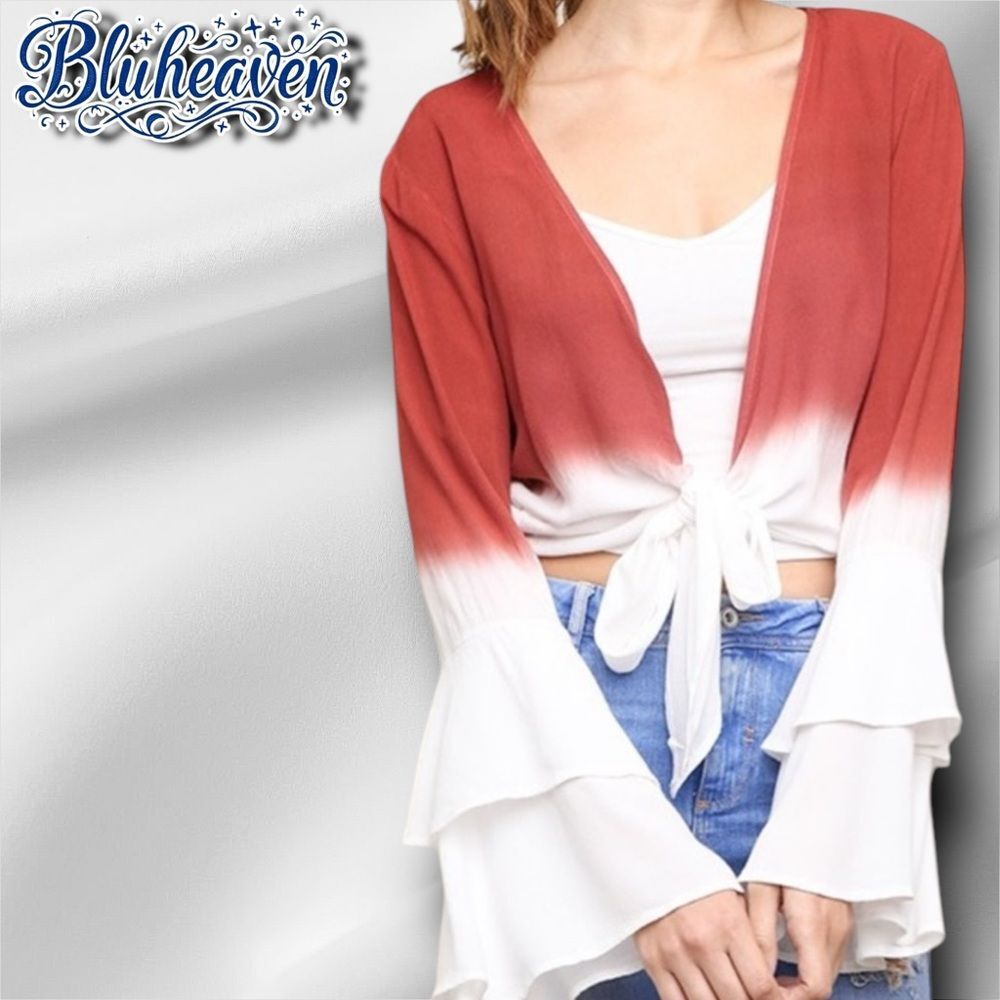 Preowned Bluheaven Bella Bell Ruffle Sleeves Front Tie Top Crop Top - S/M